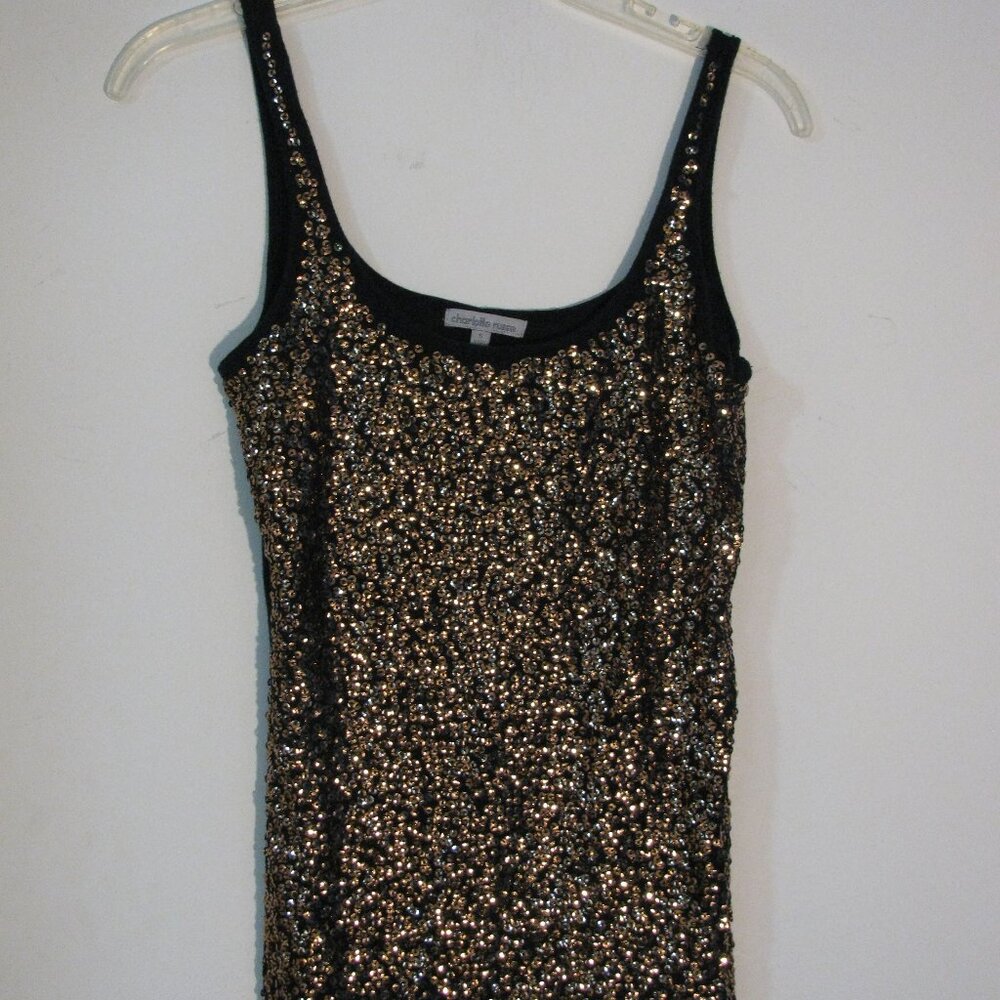 * Charlotte Russe Sequin Tank Top Small Gold Bling Stretch